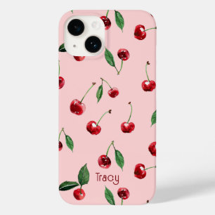 Personalized Cherry phone case, pink Case-Mate iPhone 14 Case