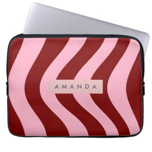 Personalized Cherry Red and Pink Wavy Stripe Laptop Sleeve