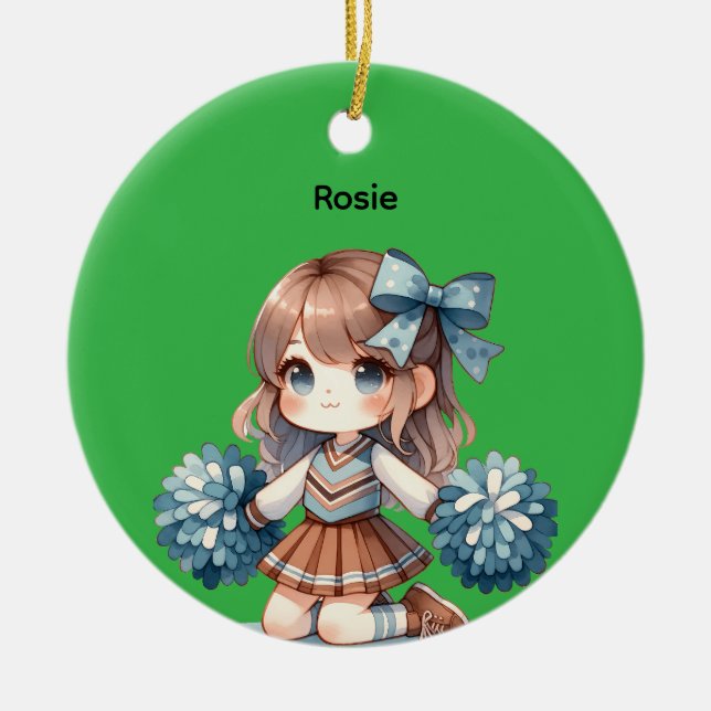 Personalized Chibi Cheerleader Christmas Ornament (Front)