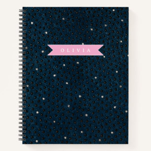 Personalized chic dark denim rhinestone pattern notebook