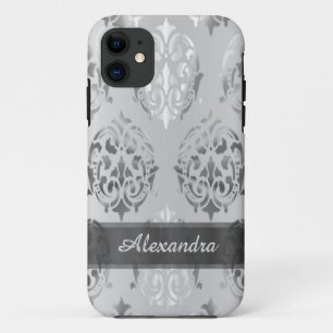 Personalized chic elegant silver gray damask Case-Mate iPhone case