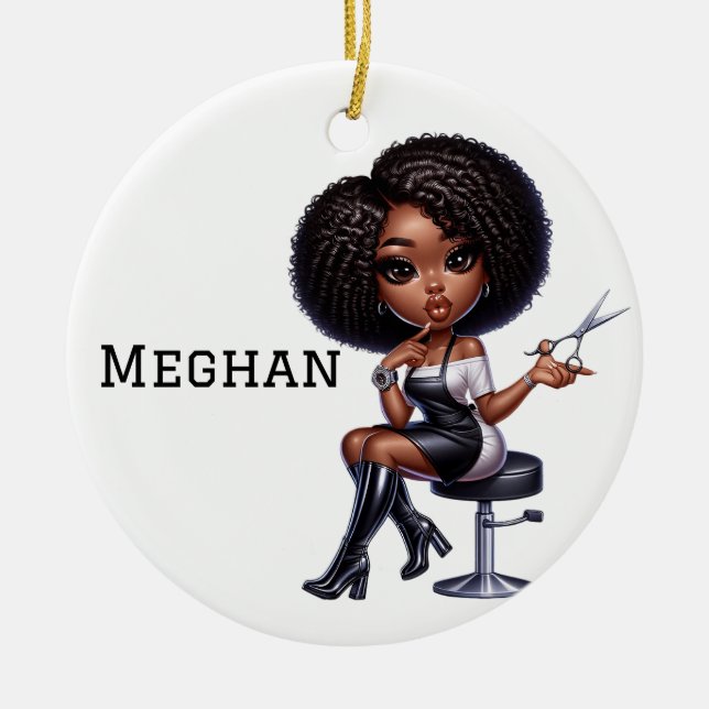 Personalized Chic Hair Stylist Ceramic Tree Decoration (Front)