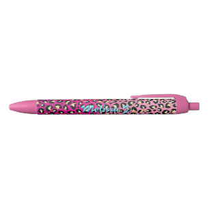 Personalized Chic Hot Pink Leopard Print Black Ink Pen