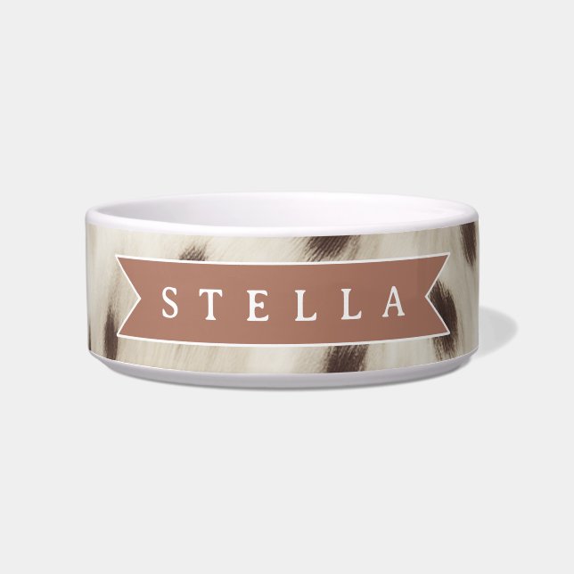 Personalized Chic Neutral Leopard Animal Print Bowl (Front)