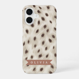 Personalized Chic Neutral Leopard Animal Print iPhone 16 Case