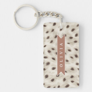 Personalized Chic Neutral Leopard Animal Print Key Ring