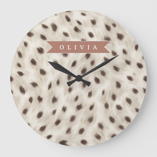 Personalized Chic Neutral Leopard Animal Print Large Clock (Front)