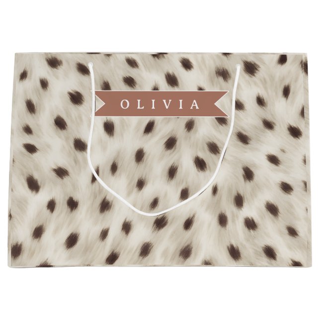Personalized Chic Neutral Leopard Animal Print Large Gift Bag (Front)