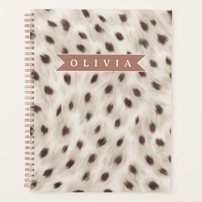 Personalized Chic Neutral Leopard Animal Print Planner (Front)
