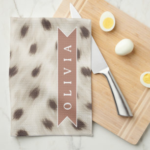 Personalized Chic Neutral Leopard Animal Print Tea Towel
