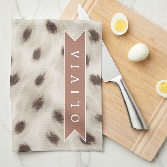 Personalized Chic Neutral Leopard Animal Print Tea Towel (Quarter Fold)