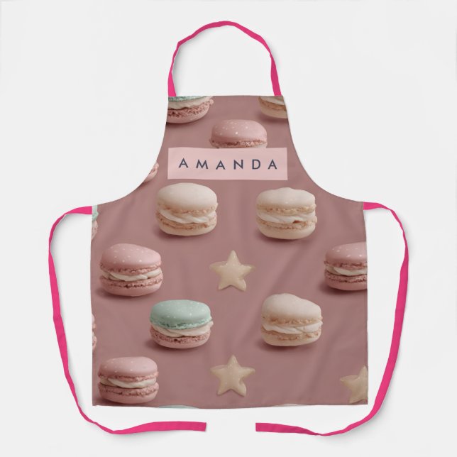 Personalized Chic Pastel Macaron Pattern Apron (Front)