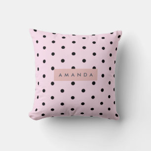 Personalized Chic Pink and Black Polka Dot Cushion