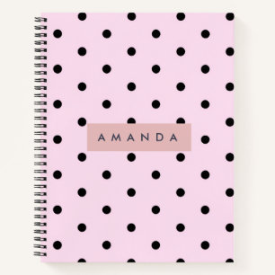 Personalized Chic Pink and Black Polka Dot Notebook
