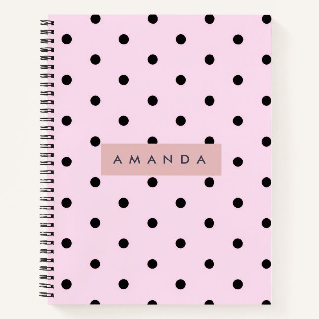 Personalized Chic Pink and Black Polka Dot Notebook (Front)