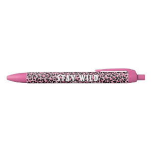 Personalized Chic Pink Leopard Print Black Ink Pen