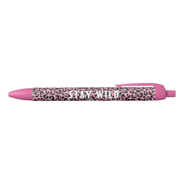 Personalized Chic Pink Leopard Print Black Ink Pen (Top)