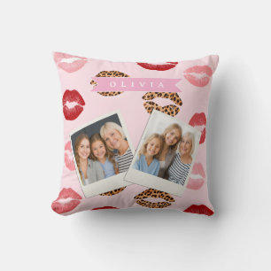 Personalized Chic Pink Leopart Print Lip Pattern Cushion