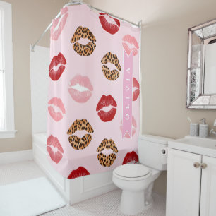 Personalized Chic Pink Leopart Print Lip Pattern Shower Curtain