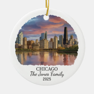 Personalized Chicago Ornament, Illinois State Ceramic Tree Decoration