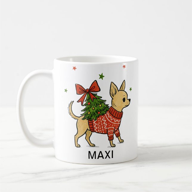 Personalized Chihuahua Christmas Tree Dog Coffee Mug (Left)
