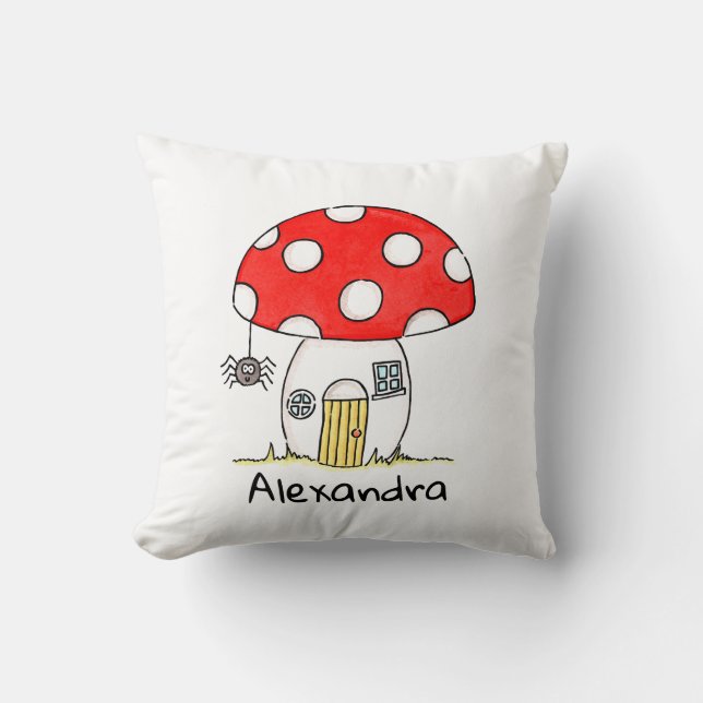 Personalized Children's Toadstool & Spider Pattern Cushion (Front)