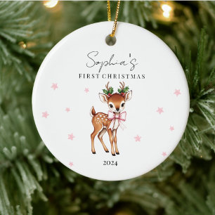 Personalized Child's Reindeer First Christmas Ceramic Tree Decoration