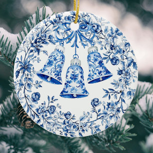 Personalized Chinoiserie Blue White Wreath Bells Ceramic Tree Decoration