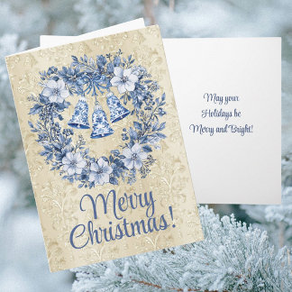 Personalized Chinoiserie Blue White Wreath Card