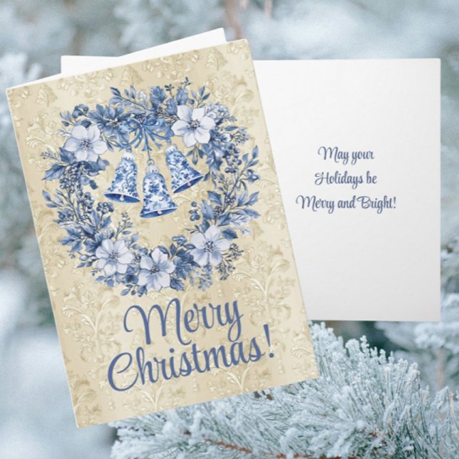 Personalized Chinoiserie Blue White Wreath Card (Personalize it!)