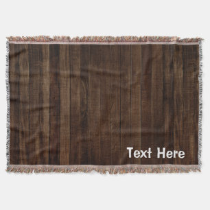 Personalized Chocolate Brown Stained Wood Pattern Throw Blanket