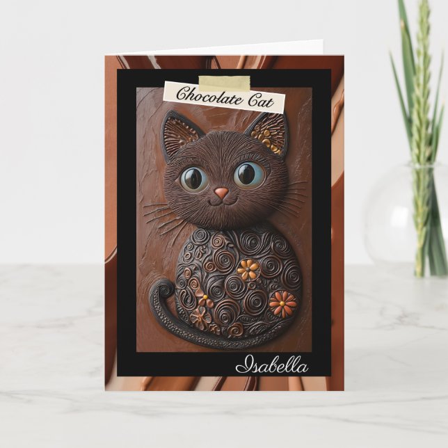 Personalized Chocolate Cat Greeting Card (Front)