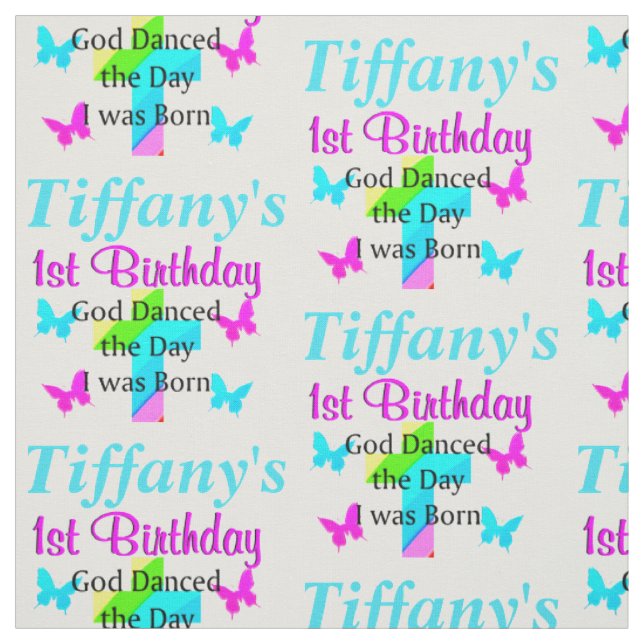 PERSONALIZED CHRISTIAN 1ST BIRTHDAY FABRIC (Swatch)