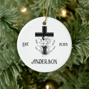 Personalized Christian Cross Christmas Holiday Ceramic Tree Decoration