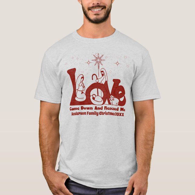 Personalized Christian Family Christmas Nativity T-Shirt (Front)