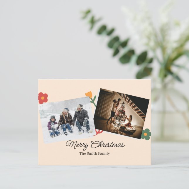 Personalized Christmas Aesthetic Cat Family Holiday Postcard (Standing Front)