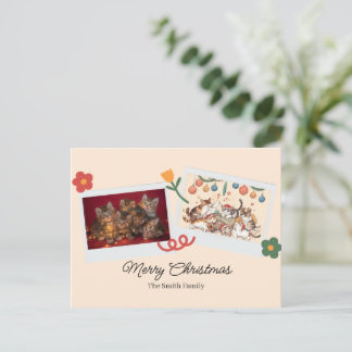 Personalized Christmas Aesthetic Cat Family Holiday Postcard