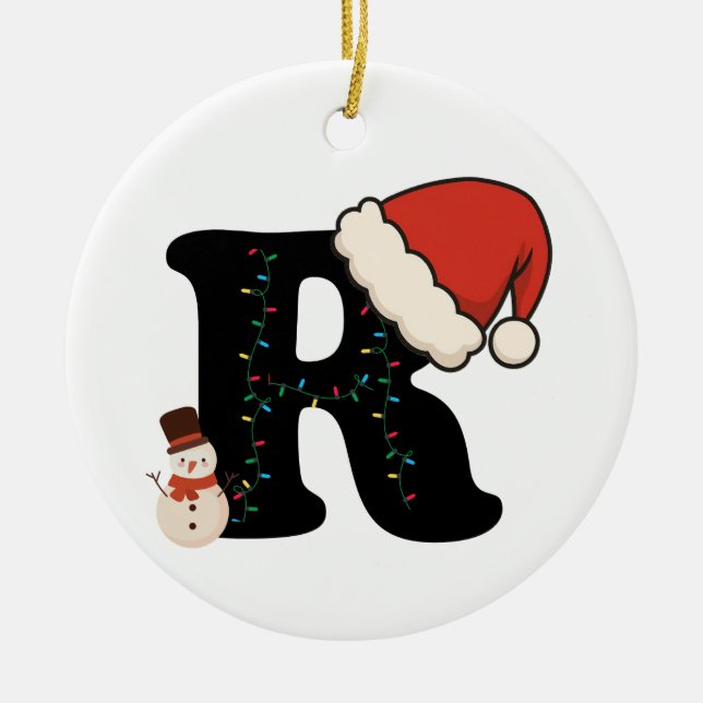Personalized Christmas Alphabet R Ceramic Tree Decoration (Front)
