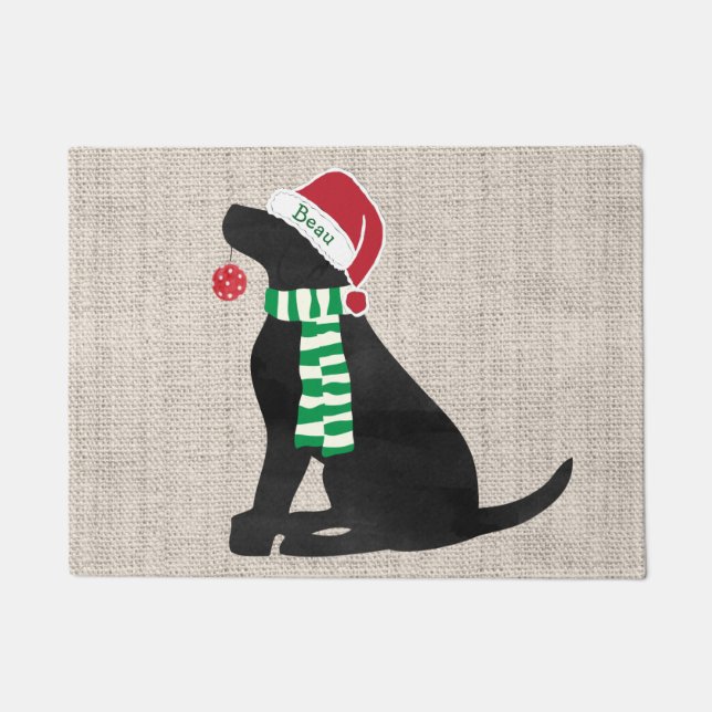 Personalized Christmas Black Lab Holiday Dog Doormat (Front)