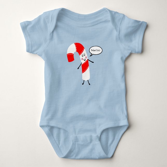 Personalized Christmas Candy Cane Baby Bodysuit (Front)