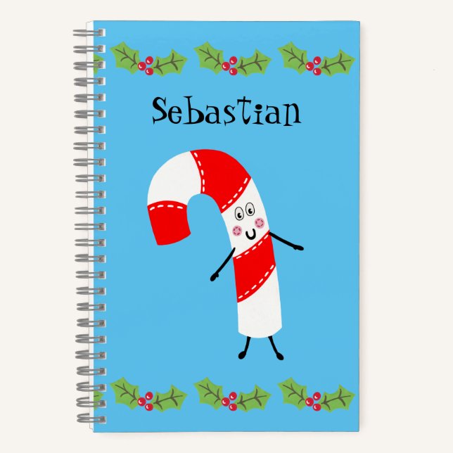 Personalized Christmas Candy Cane Notebook (Front)