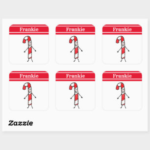Personalized Christmas Candy Cane Square Sticker