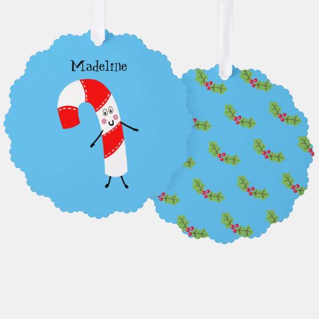 Personalized Christmas Candy Cane Tree Decoration Card (Front/Back)