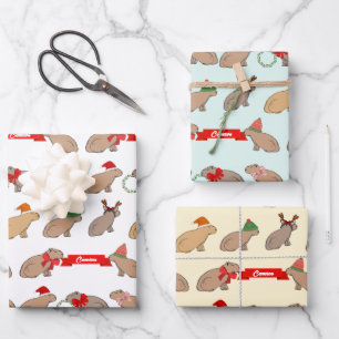 Personalized Christmas Capybara Cute Wildlife Wrapping Paper Sheet