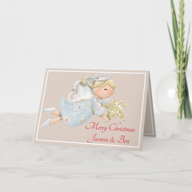 Personalized Christmas Card - Angel Glitter Star (Front)