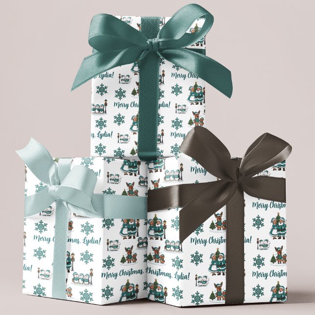 Personalized Christmas Carol Wrapping Paper Sheets (Celebrate someone special with this adorable personalized Christmas Caroling wrapping paper! )