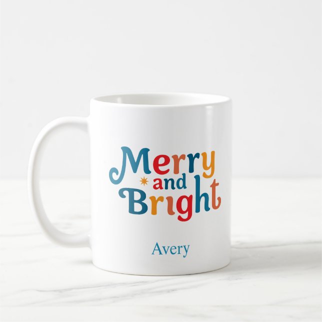 Personalized Christmas Colorful merry and bright Coffee Mug (Left)