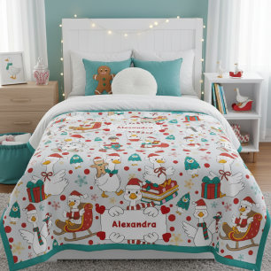 Personalized Christmas Cute Goose Name  Sherpa Blanket