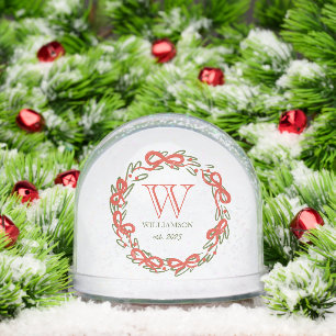 Personalized Christmas Doodles Monogram Wreath Snowglobe