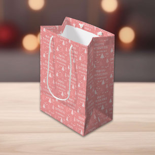 Personalized Christmas Family Name Blush Pink Medium Gift Bag